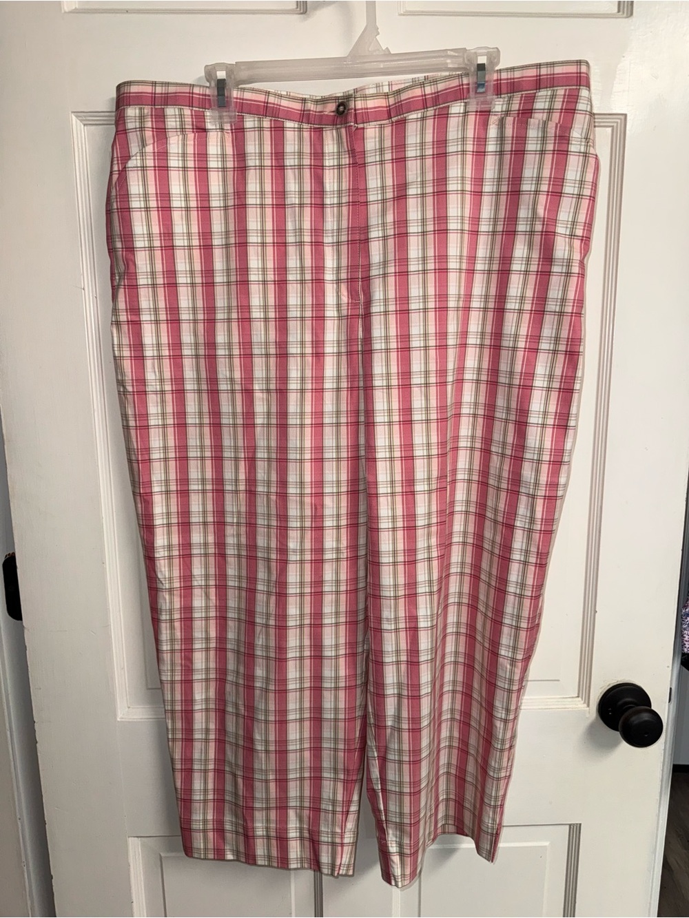 Liz Golf by Liz Claiborne Tabitha Pink and White Plaid Chinos